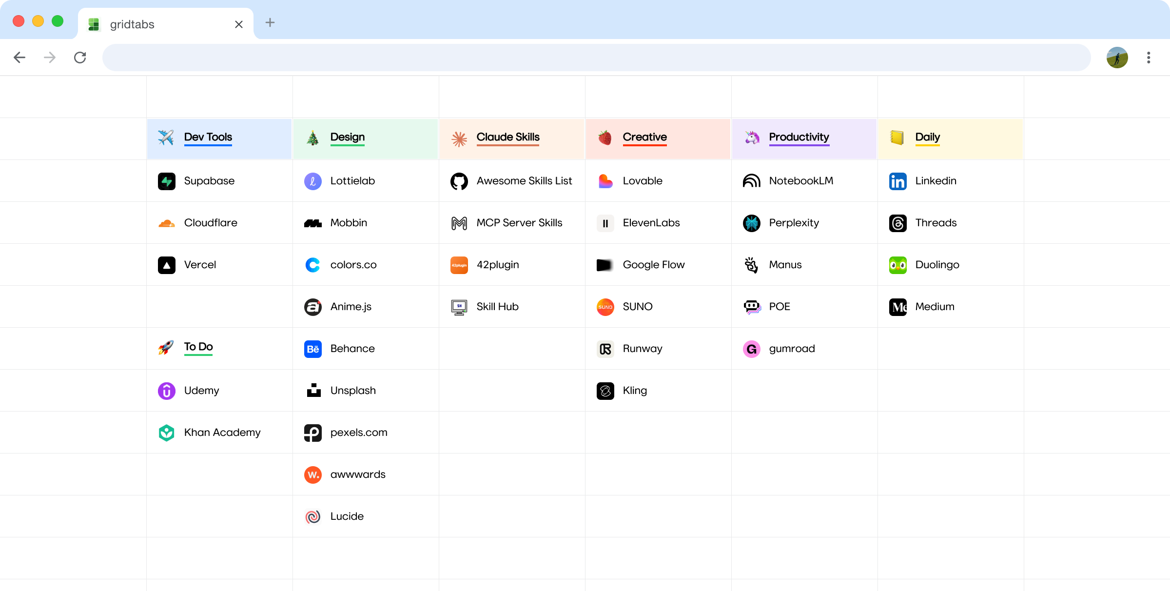 gridtabs interface